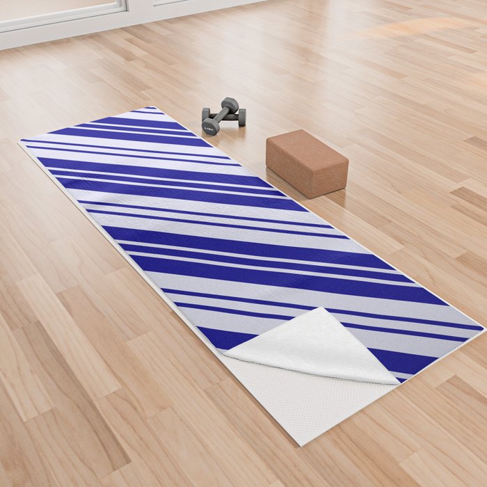 Dark Blue and Lavender Colored Lines Pattern Yoga Towel