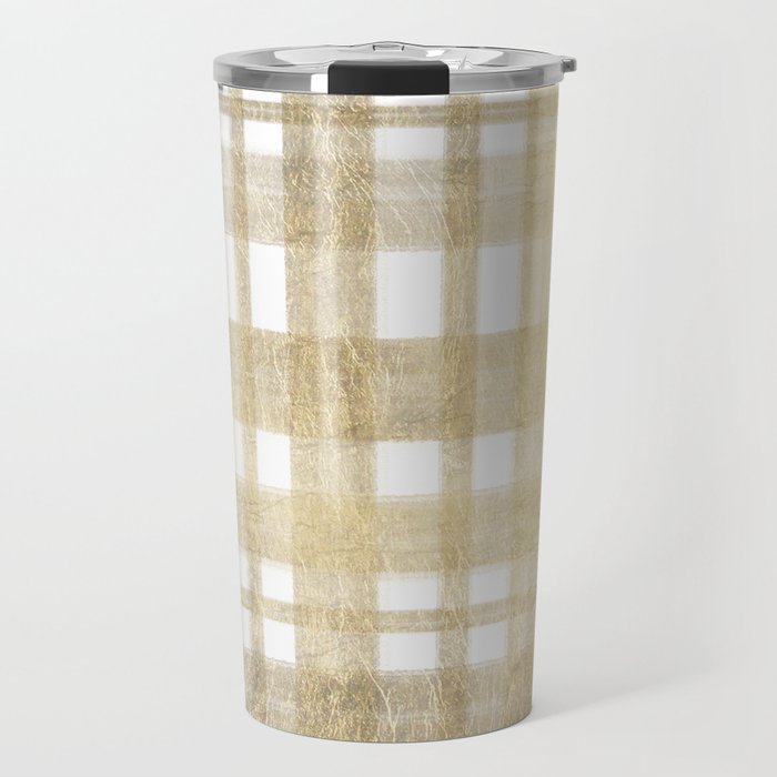 Elegant Gold White Geometric Plaid Pattern Travel Mug