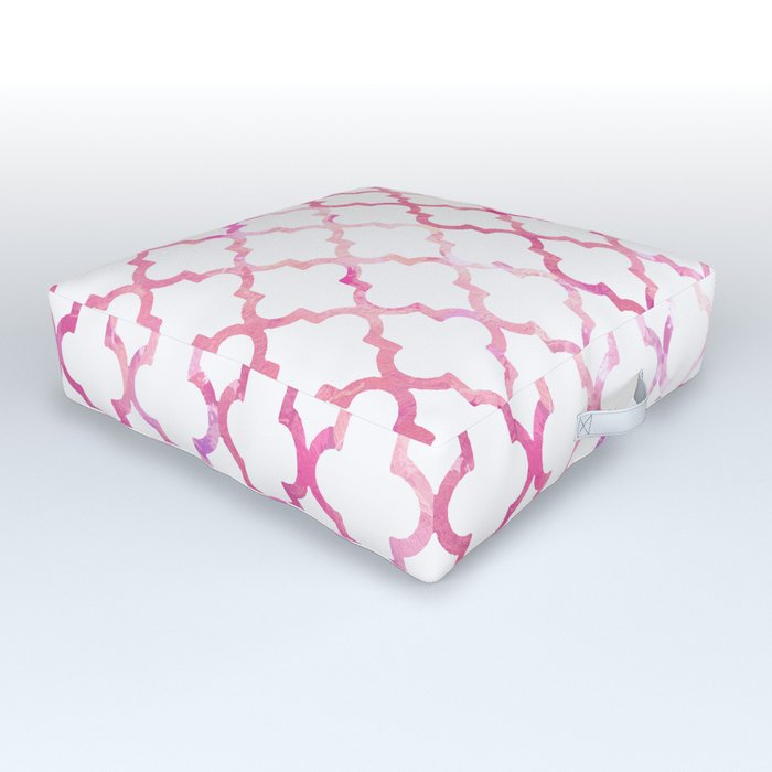 Chic modern pink watercolor quatrefoil pattern Outdoor Floor Cushion