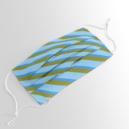 [ Thumbnail: Light Sky Blue, Blue & Green Colored Striped/Lined Pattern Face Mask ]