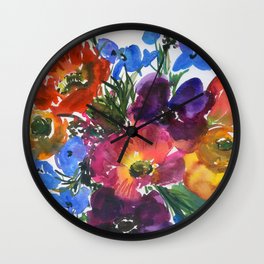 colorful bouquet: delphiniums Wall Clock