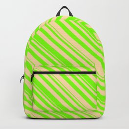 [ Thumbnail: Chartreuse and Tan Colored Lined Pattern Backpack ]