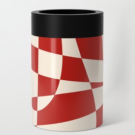 Deconstructed Harlequin Midcentury Modern Abstract Pattern in Retro Red and Almond Cream Can Cooler