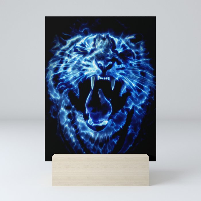 Growling neon tiger Mini Art Print