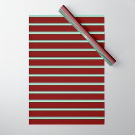 [ Thumbnail: Gray, Aquamarine, and Maroon Colored Striped Pattern Wrapping Paper ]
