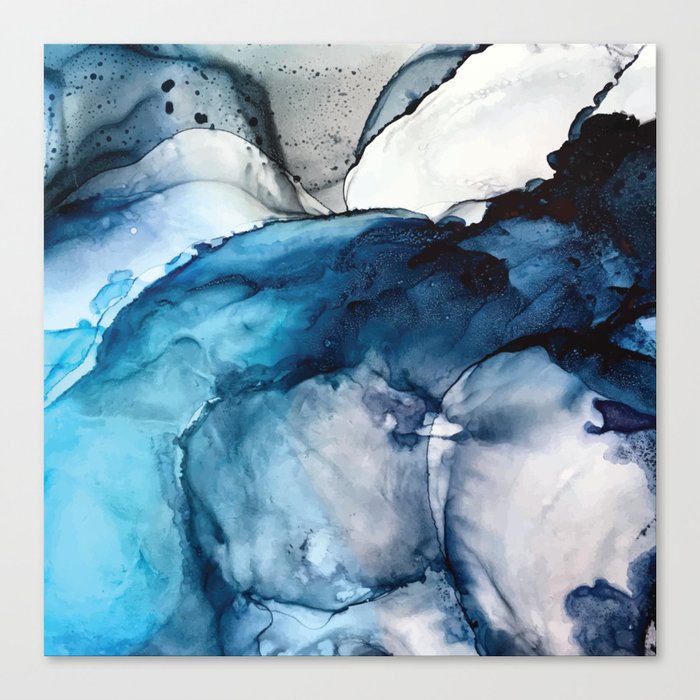 White Sand Blue Sea Alcohol Ink Painting Canvas Print By