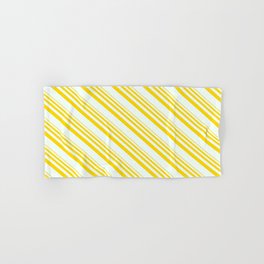 [ Thumbnail: Yellow and Mint Cream Colored Striped/Lined Pattern Hand & Bath Towel ]