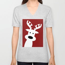 Reindeer on red background V Neck T Shirt