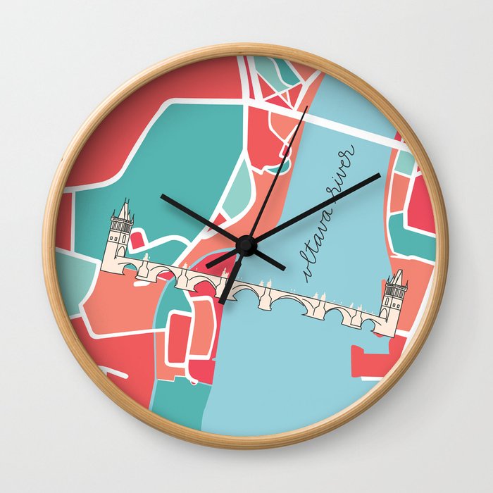 Prague Minimal Map Wall Clock