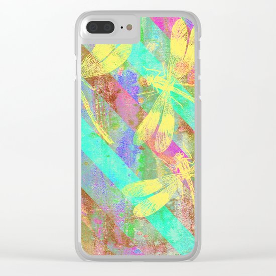 A Dragonflies and Stripes W Clear iPhone Case
