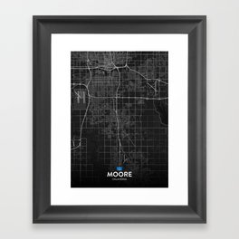 Moore, Oklahoma, United States - Dark City Map Framed Art Print