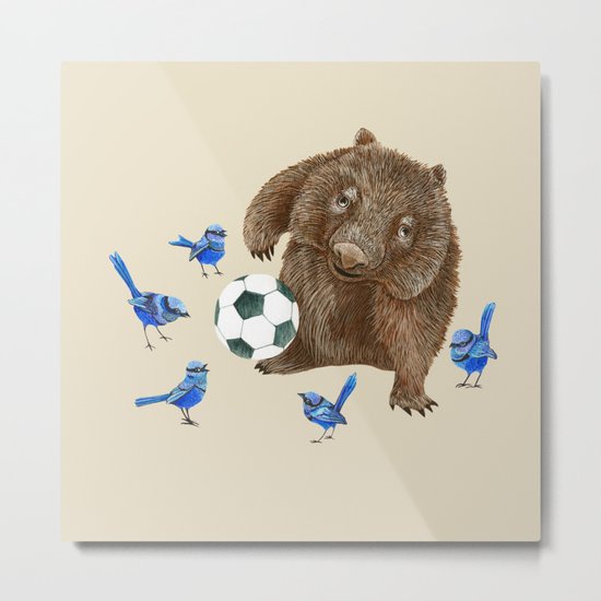 Blue wrens Wombat Football Metal Print