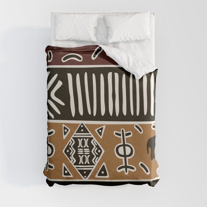 African mud cloth with elephants Duvet Cover