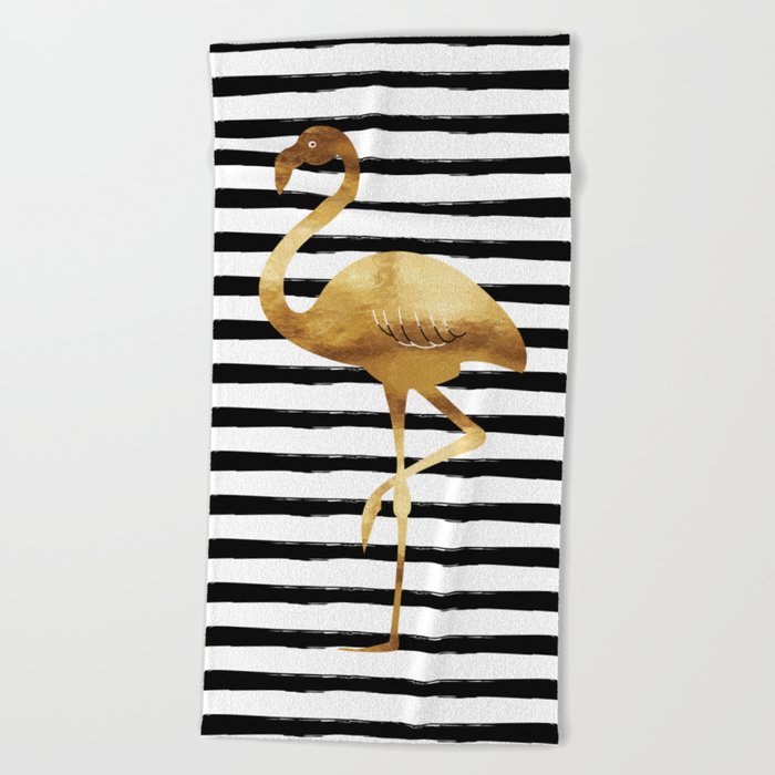 Flamingo & Stripes - Black Beach Towel