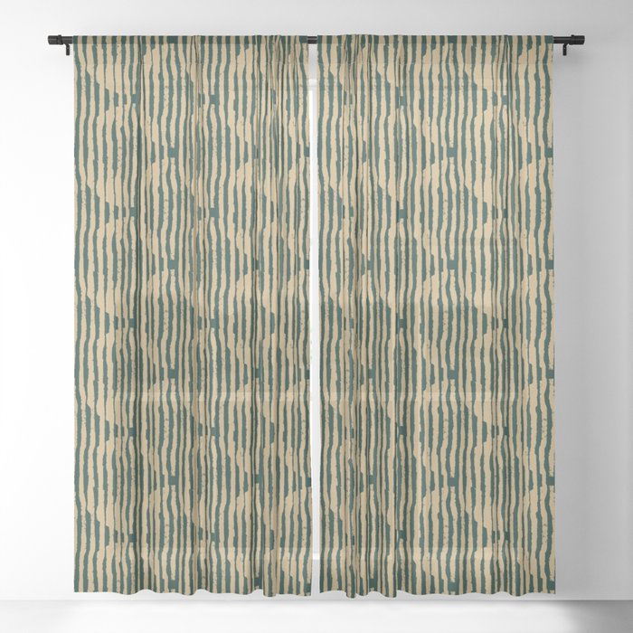 Zen Circles Block Print In Green And Gold Sheer Curtain By