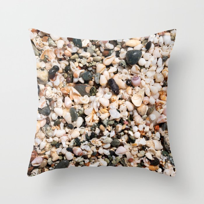 Coastal Paradise: Golden Beach Sea Shell Macro Throw Pillow