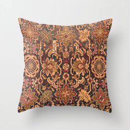 Floral Medallion IV // 18th Century Colorful Blue Lime Green Pink Sapphire Plum Burlap Brown Pattern Throw Pillow
