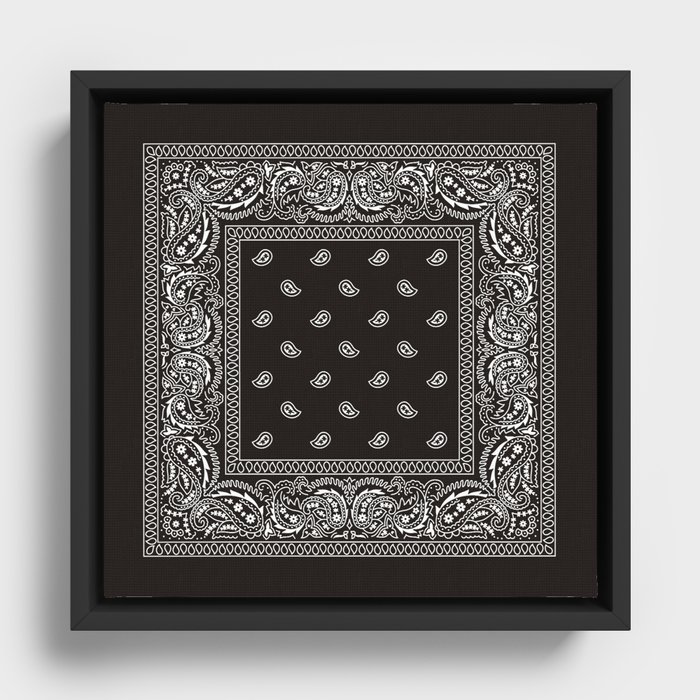 Paisley - Bandana - Black -  Southwestern Framed Canvas