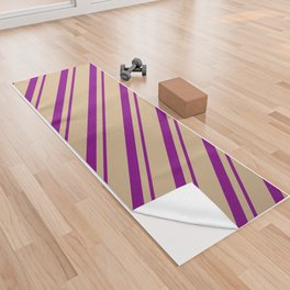 [ Thumbnail: Purple & Tan Colored Lines Pattern Yoga Towel ]