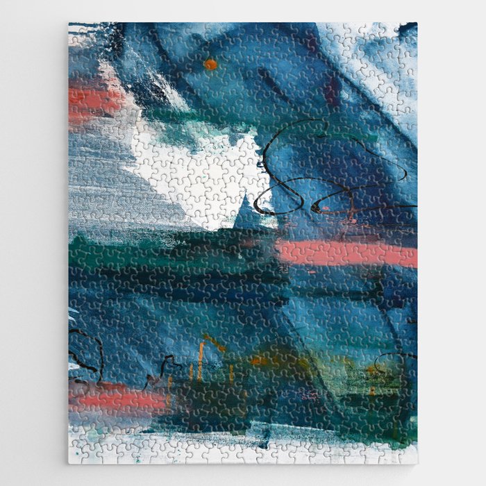 Breathe Through It: a vibrant abstract painting in blue pink and various colors by Alyssa Hamilton Jigsaw Puzzle
