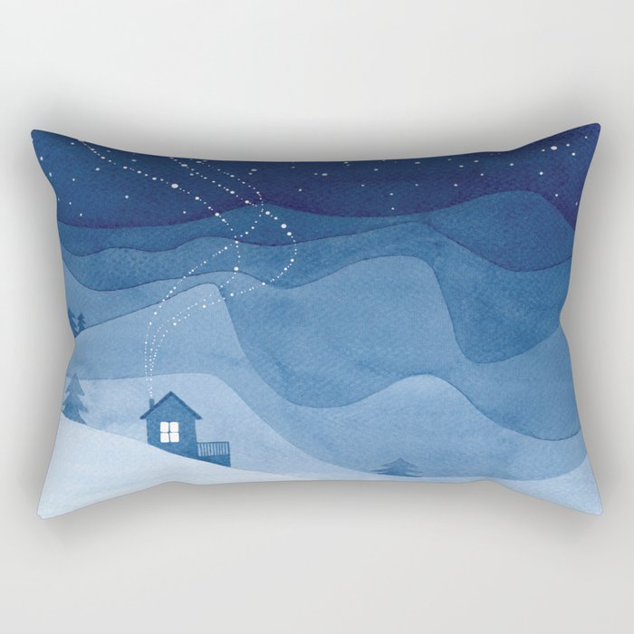 house in mountains, blue Rectangular Pillow