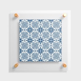Cheerful Retro Modern Kitchen Tile Pattern Denim Blue Floating Acrylic Print