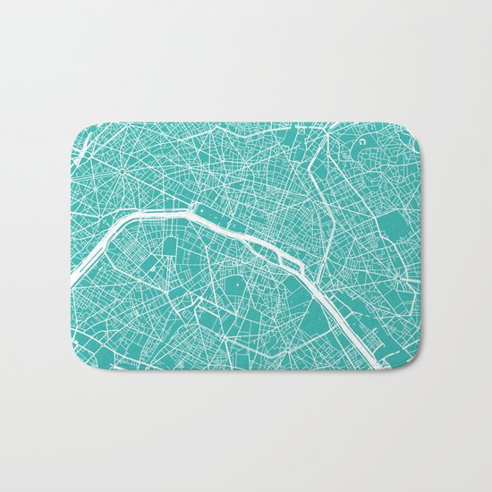 Paris map turquoise Bath Mat