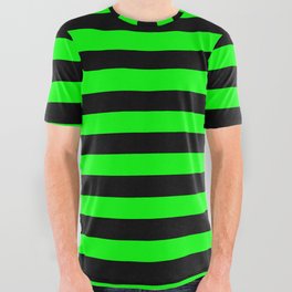 Lime Green and Black Horizontal Stripe All Over Graphic Tee