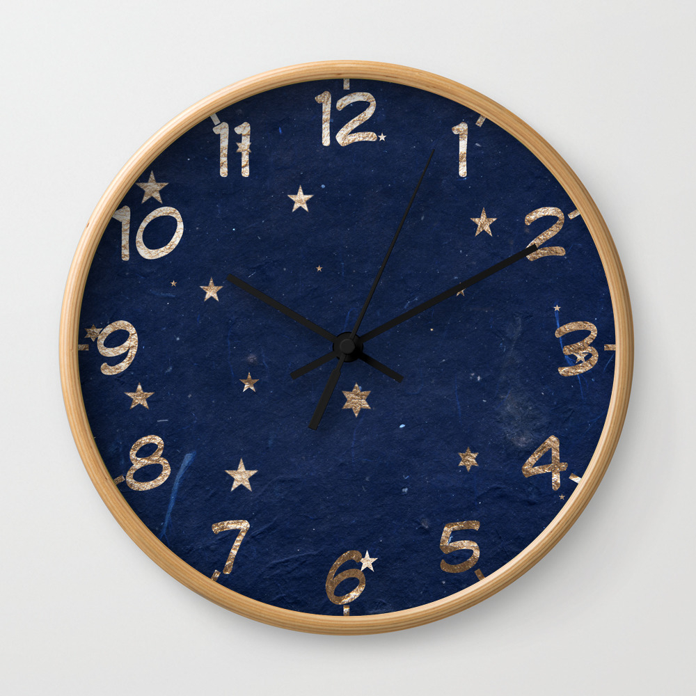 Good night - Leaf Gold Stars on Dark Blue Background Wall Clock by Western  Exposure | Society6