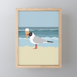 Cute seagull with ice cream by the sea Framed Mini Art Print