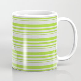 [ Thumbnail: Light Grey and Green Colored Stripes Pattern Coffee Mug ]