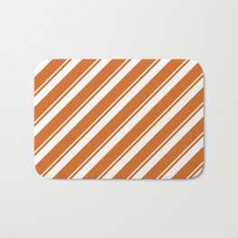 [ Thumbnail: Chocolate and White Colored Pattern of Stripes Bath Mat ]