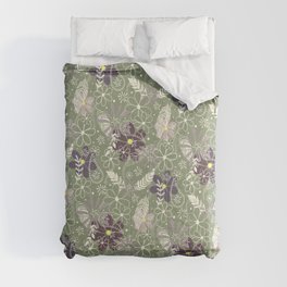 plum purple sage doodle feathers and flowers Comforter