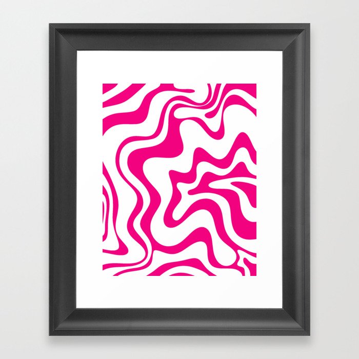 Retro Liquid Swirl Abstract Pattern in Y2K Hot Pink and White Framed Art Print