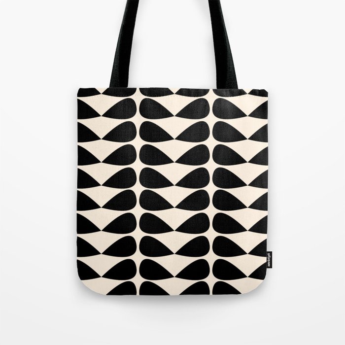 Mod Leaves Mid Century Modern Abstract Pattern in Black and Almond Cream Tote Bag