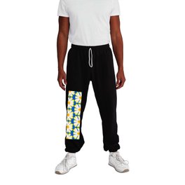 Wow Flower! Bright Yellow, White And Bright Blue Modern Floral Pattern Sweatpants