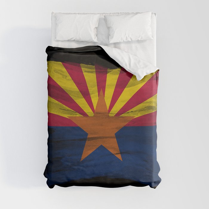 Arizona state flag brush stroke, Arizona flag background Duvet Cover