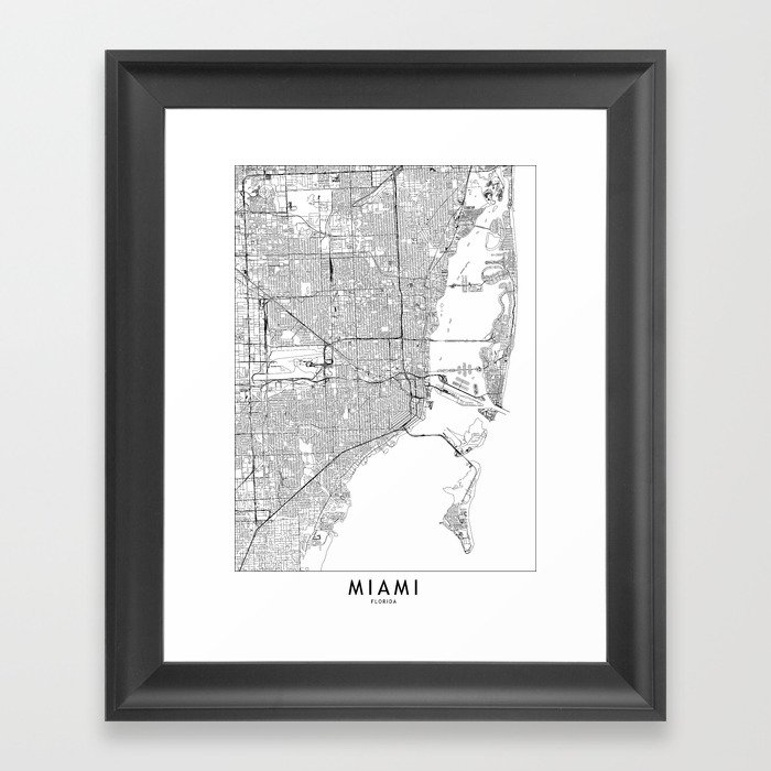 Miami White Map Framed Art Print