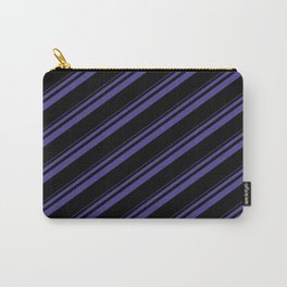 [ Thumbnail: Dark Slate Blue and Black Colored Striped Pattern Carry-All Pouch ]