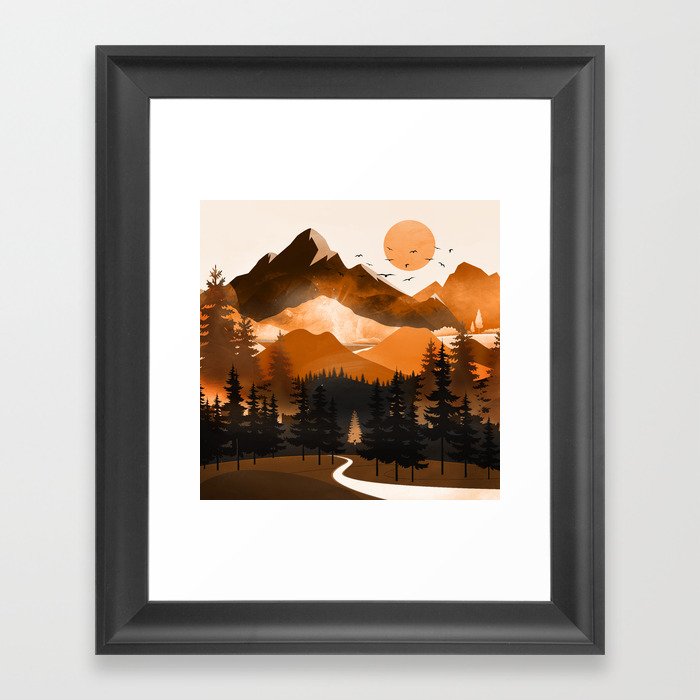 Sunshine over the peaceful mountainside Framed Art Print