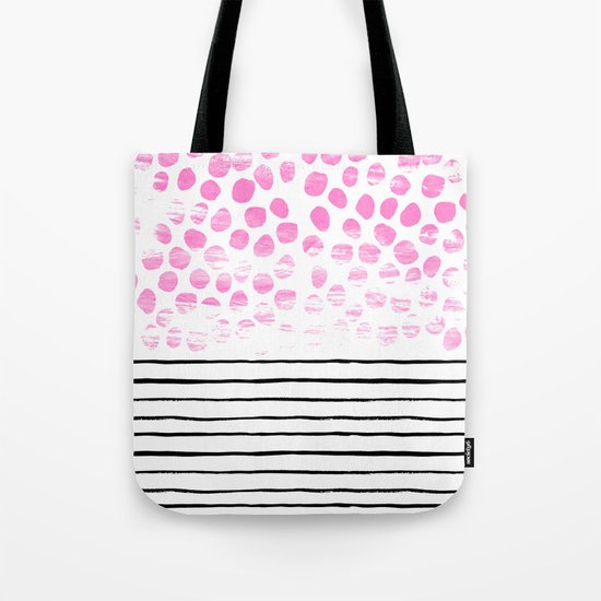 Dot Stripe hot pink black and white minimal abstract painting pattern trendy boho urban bklyn art Tote Bag