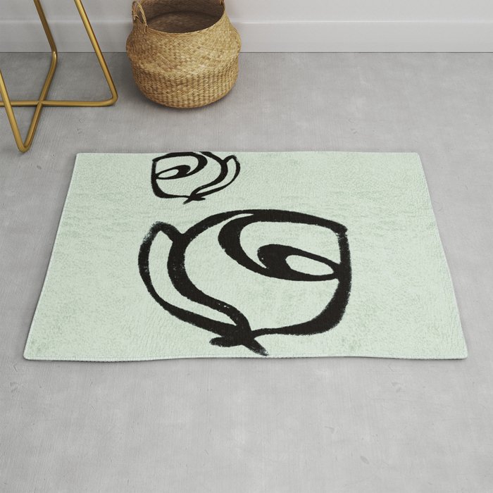 Flowers, Mother-Daughter, Mint Green Rug