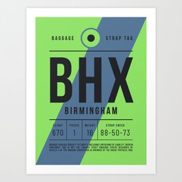 Luggage Tag E - BHX Birmingham England UK Art Print