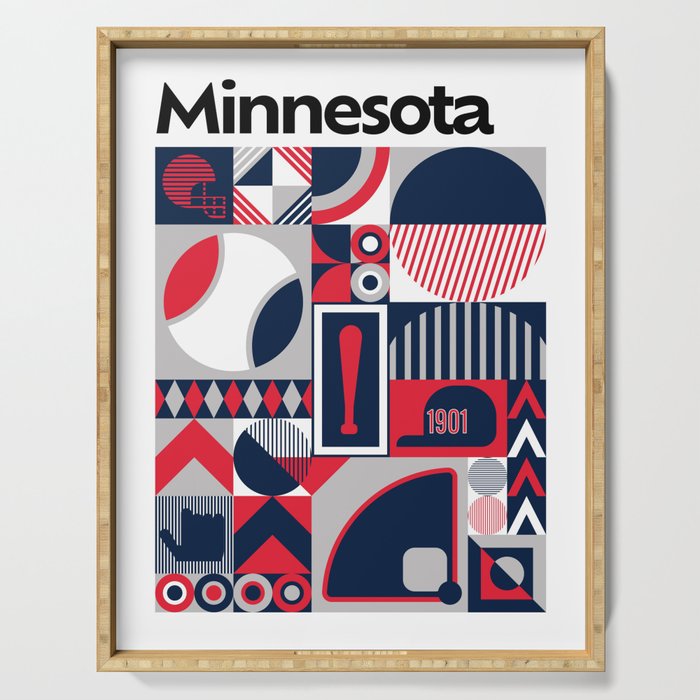 Minnesota Baseball Print, Minimalist Poster, Bauhaus City Art, Minneapolis Team Colour Gift for Baseball Fan Serving Tray
