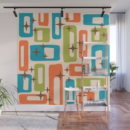 Retro Mid Century Modern Abstract Pattern 921 Googie Orange Chartreuse Turquoise Wall Mural