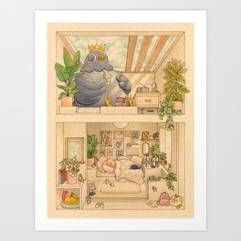 Neighbors Art Print | Drawing, Ink Pen, Interior, Cozy, House, Curated, Pigeon, Home 