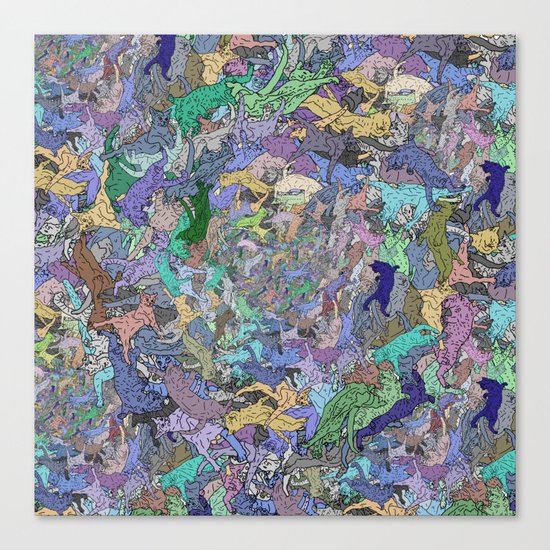 Neon Cats Blue Moon Sea Twilight Canvas Print