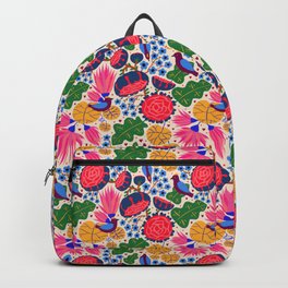 Modern Colorful Whimsical Cute Botanical Flower Bird Pattern Backpack