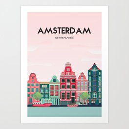 Vintage Amsterdam Holland Travel Poster Art Print