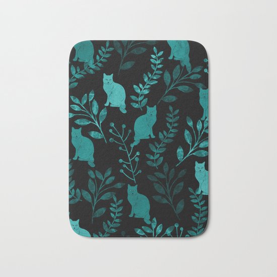 Watercolor Floral and Cat IV Bath Mat